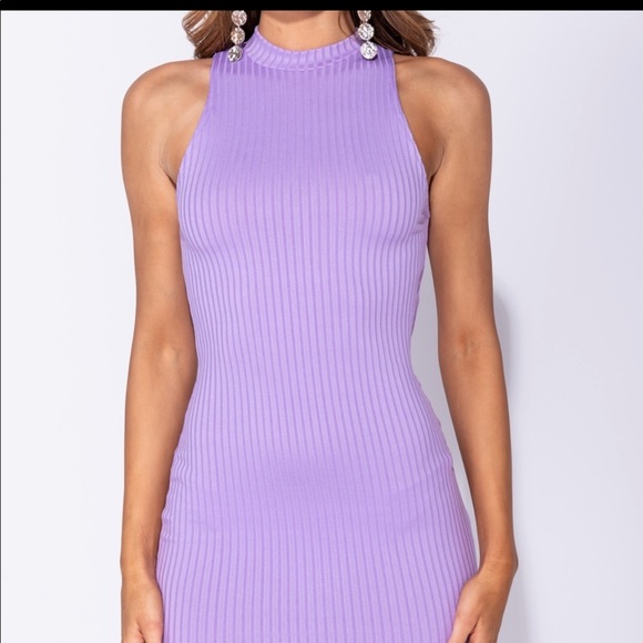 High Neck Rib Sleeveless Bodycon Mini Dress - Picture 2 of 2